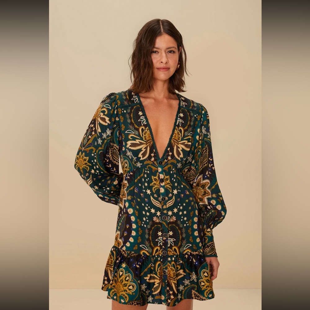 NWT FARM RIO Black Jaipur LENZING™ ECOVERO™ Viscose Mini Dress